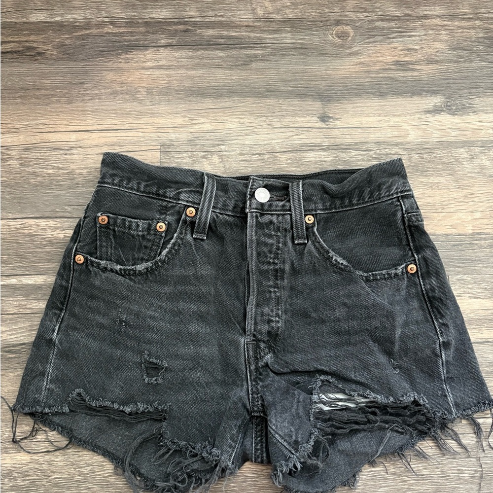 Levi's High Waisted Black Jean Shorts Distressed
